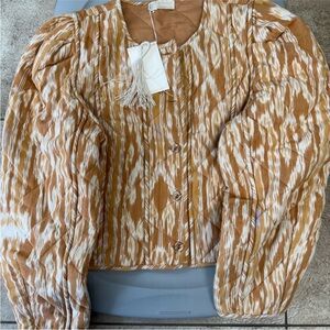 Ulla Johnson Tan and White Patterned Blouse